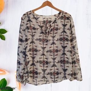 Vintage Havana Aztec Cream Sheer longsleeve top